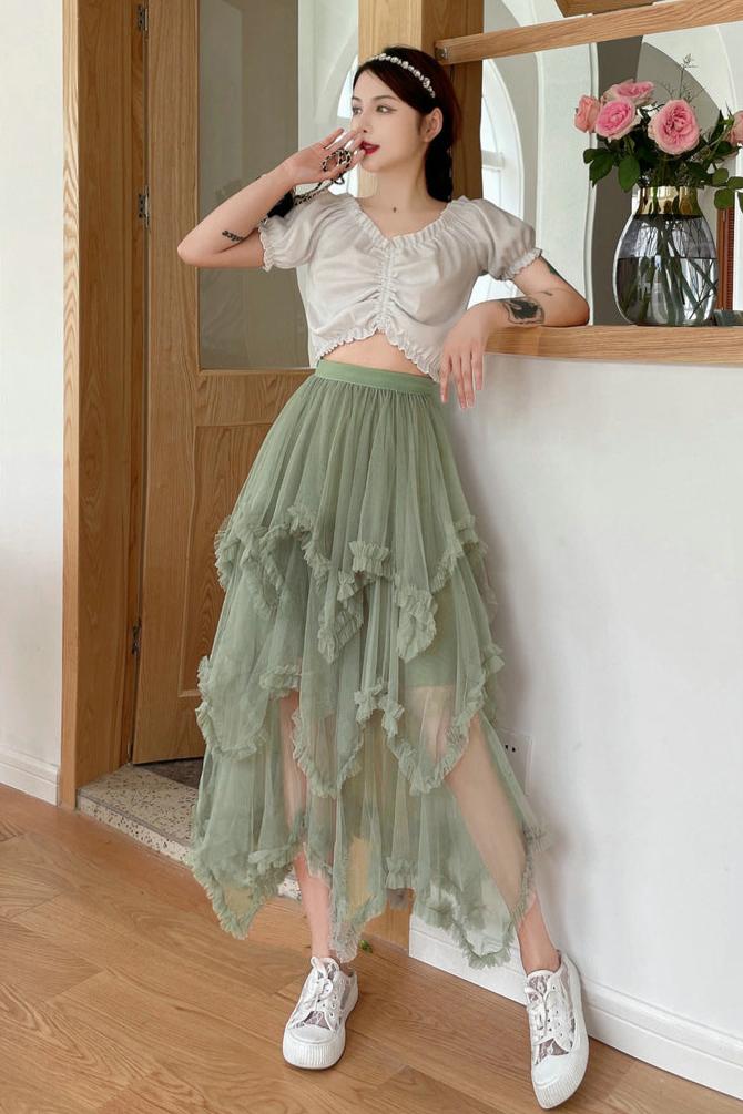 Jupe Plissée Vert Sauge