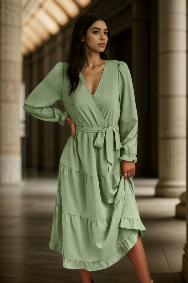 Robe Invitée Mariage Vert Sauge