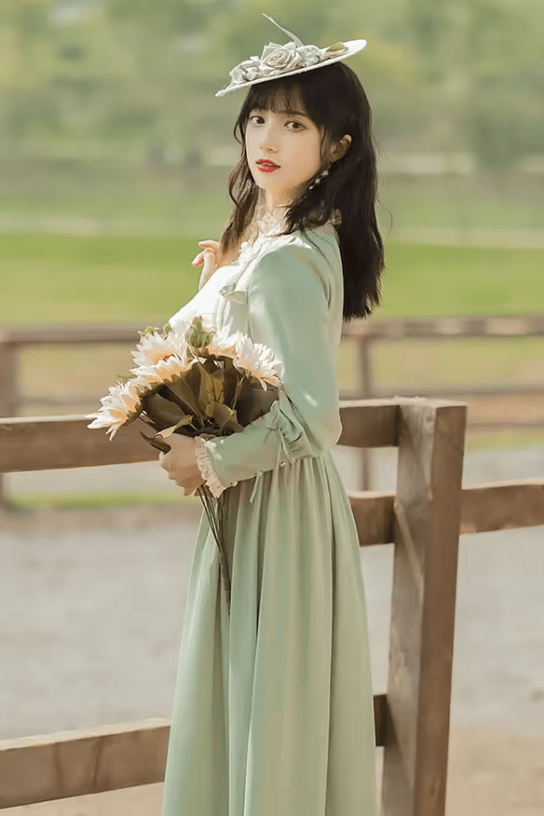 Robe Vert Sauge Manches Longues